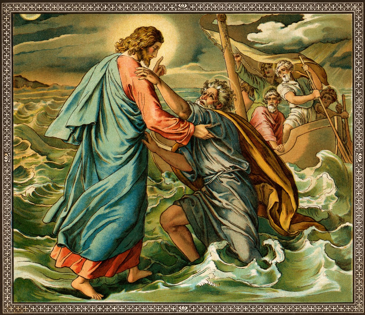 Jézus megdorgálja Péter hitetlenségét – Biblia alkotó: Unknown