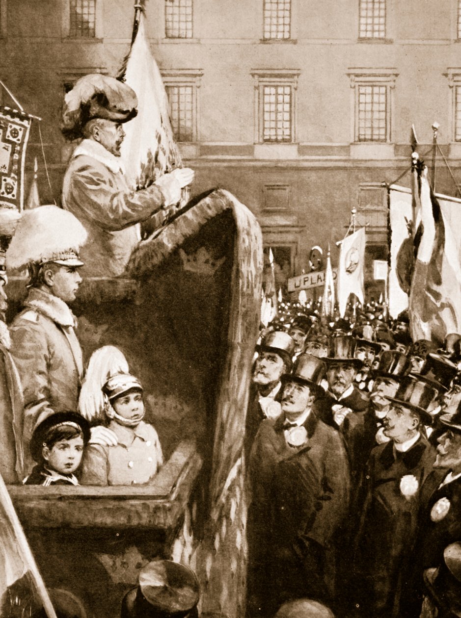 XV. Károly svéd király 1866-ban az ország védelmében megnövelt fegyverkezésről szól a tömeghez alkotó: Unknown