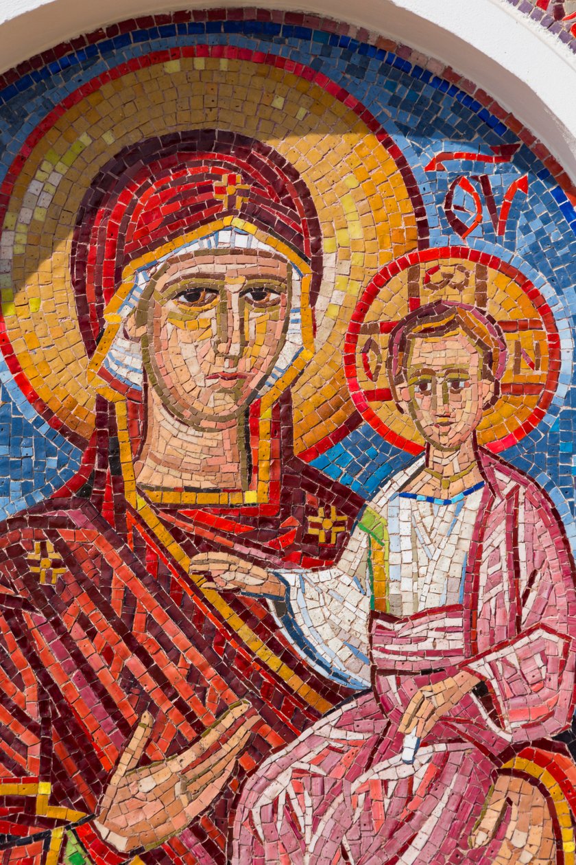 A Szűz és a Gyermek mozaikja Manastir Ostrogban, Montenegróban alkotó: Unknown