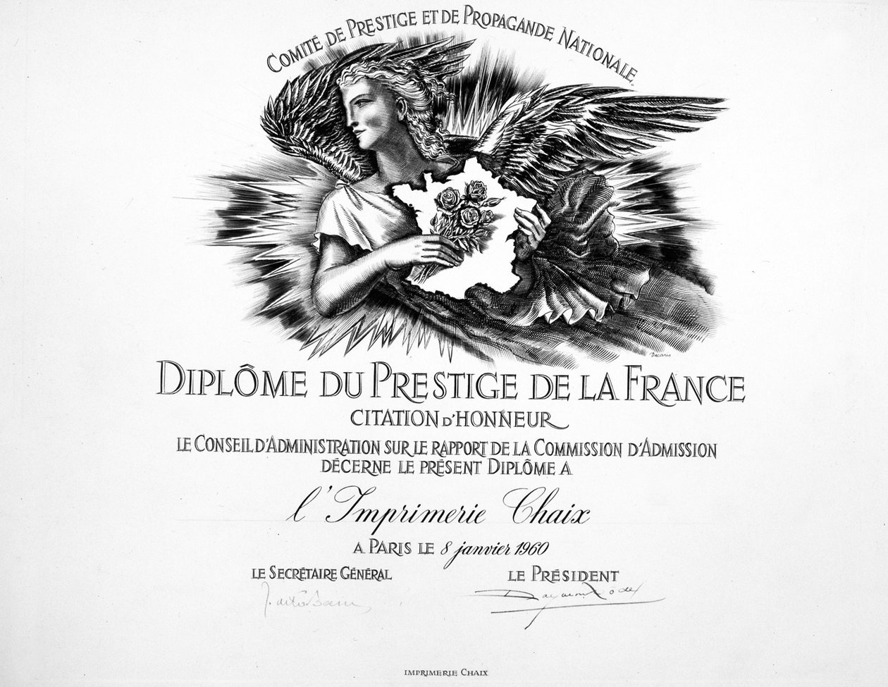 Presztízs diploma a Chaix Nyomdánál alkotó: Unknown
