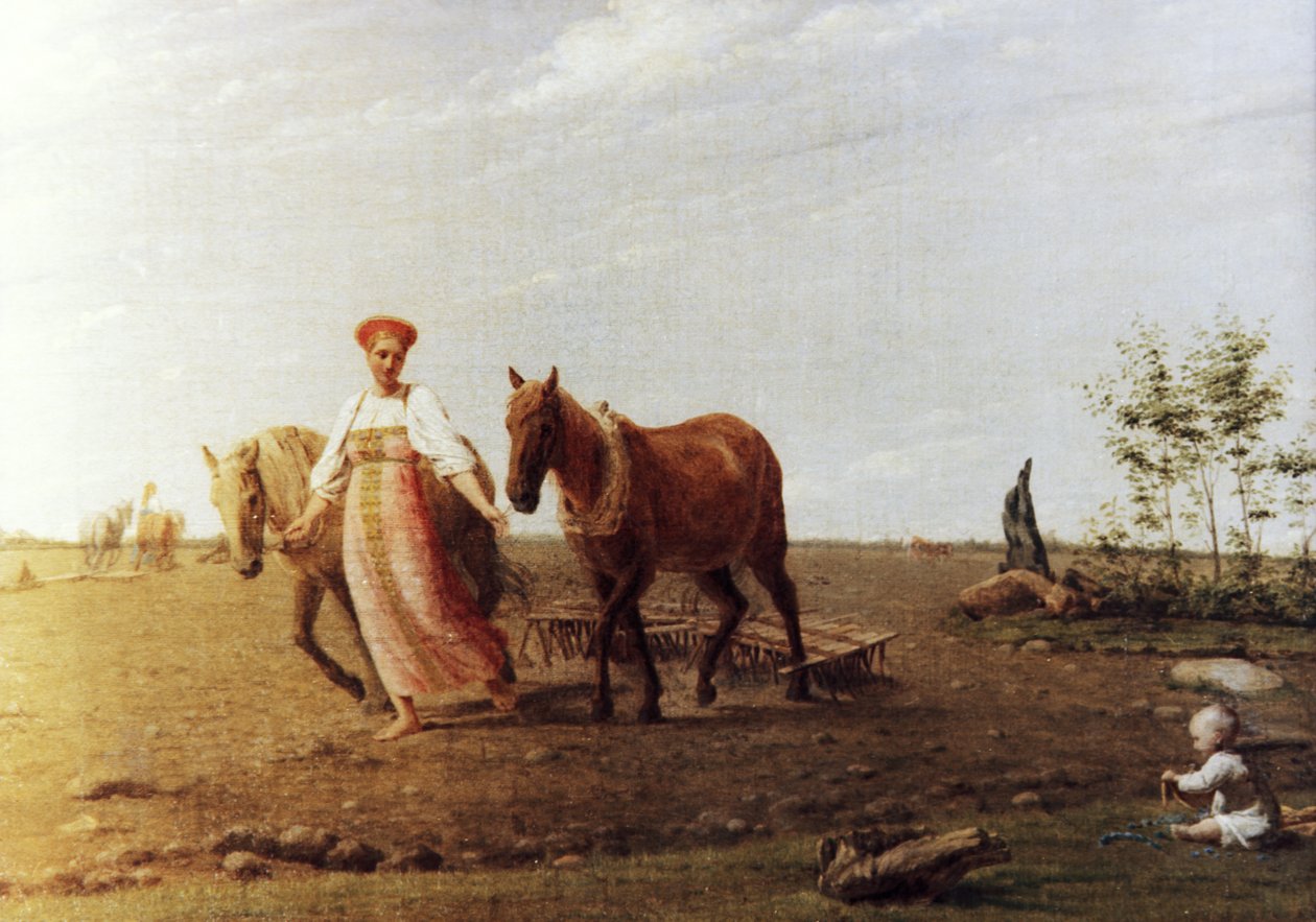 Alekszej Venecianov (1780 - 1847) Tavaszi szántás egy festménye. alkotó: Unknown