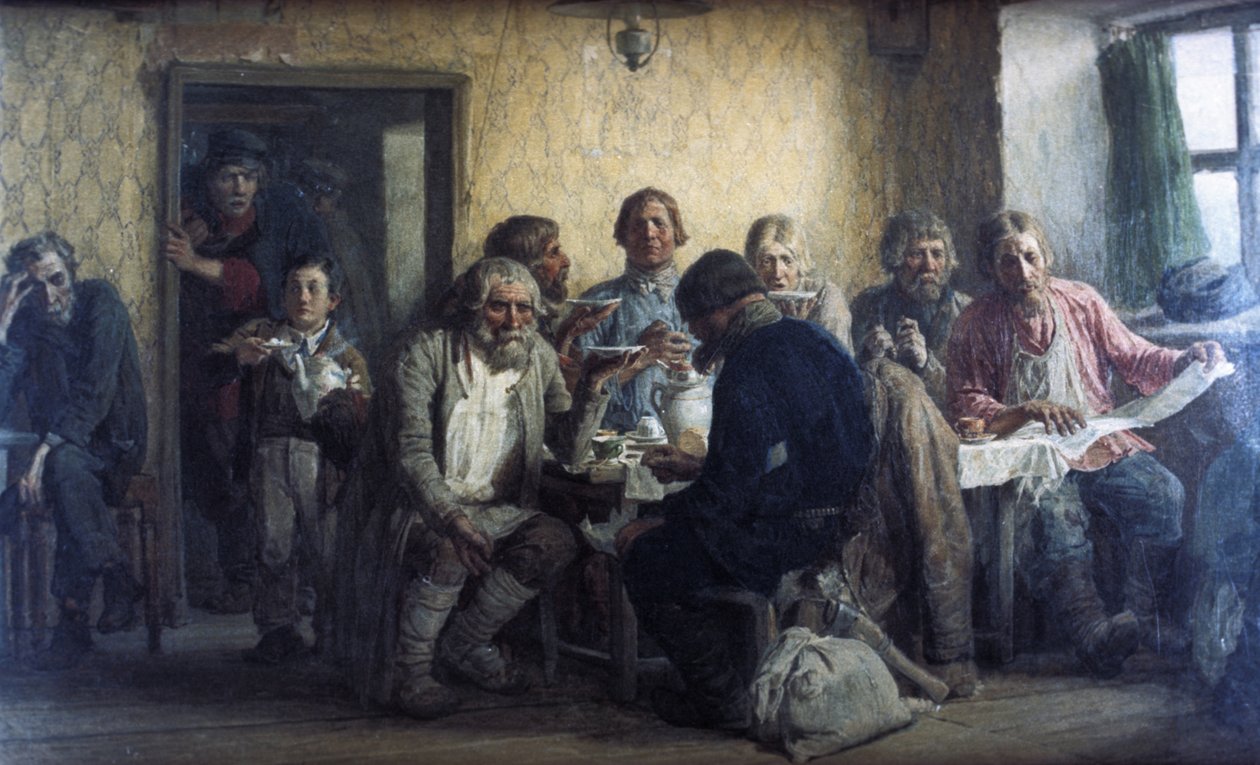 Teaivás a kocsmában, 1874, Olaj, vászon, Viktor Vasnyecov festménye. alkotó: Unknown