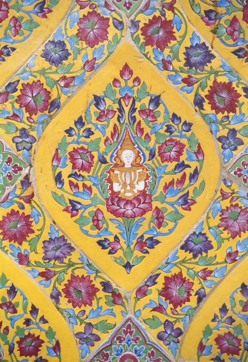 Thaiföld, Wat Rajabhofit, Buddhista templom, Courful csempe részlet alkotó: Unknown
