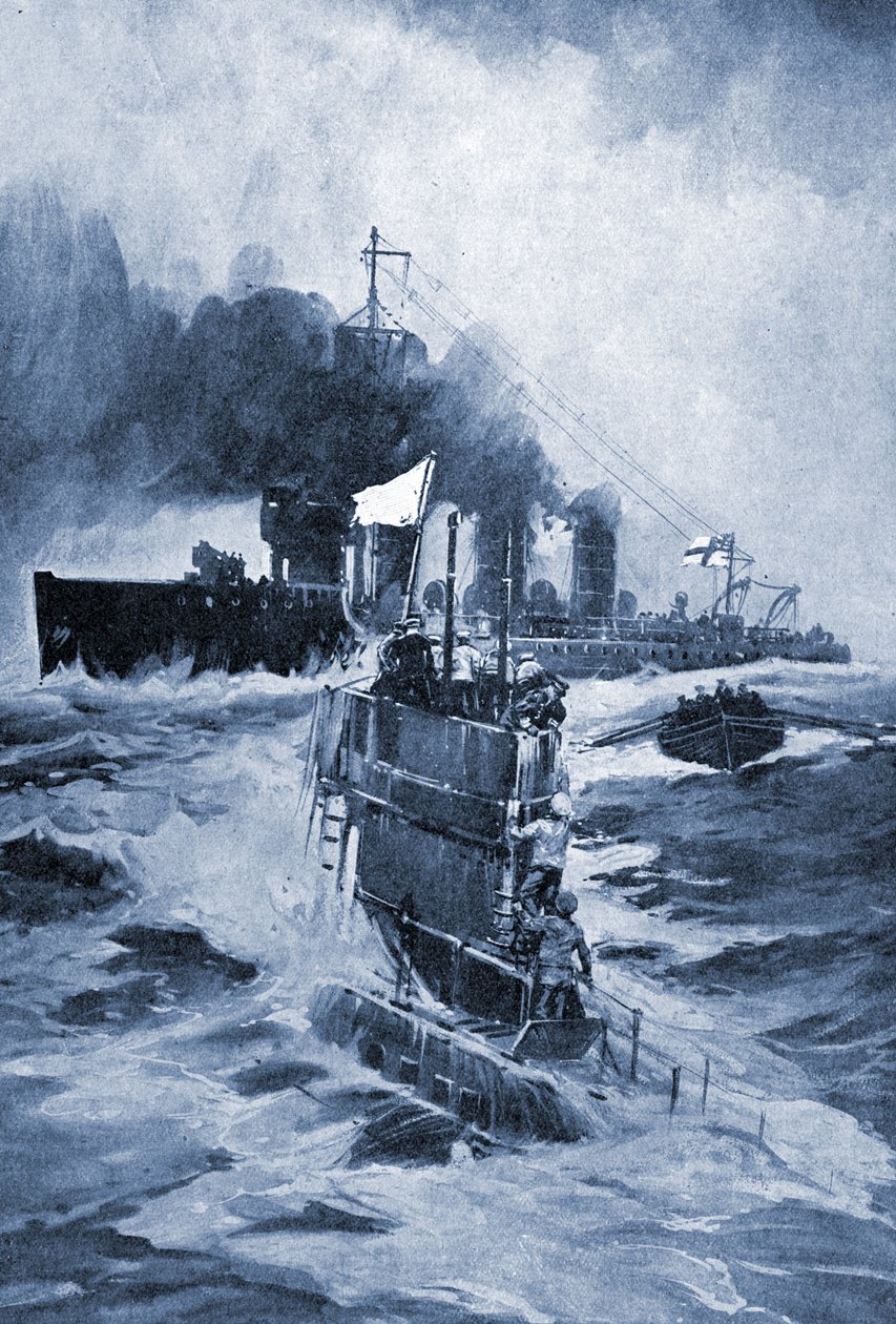 Az U 18-as német tengeralattjáró megadja magát, miután döngölték, 1914 . alkotó: Unknown