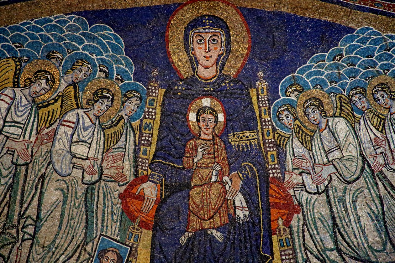 Az apszis a Szűzanyával és Gyermekével, adományozóval (Paschal pápa) és angyalokkal alkotó: Unknown