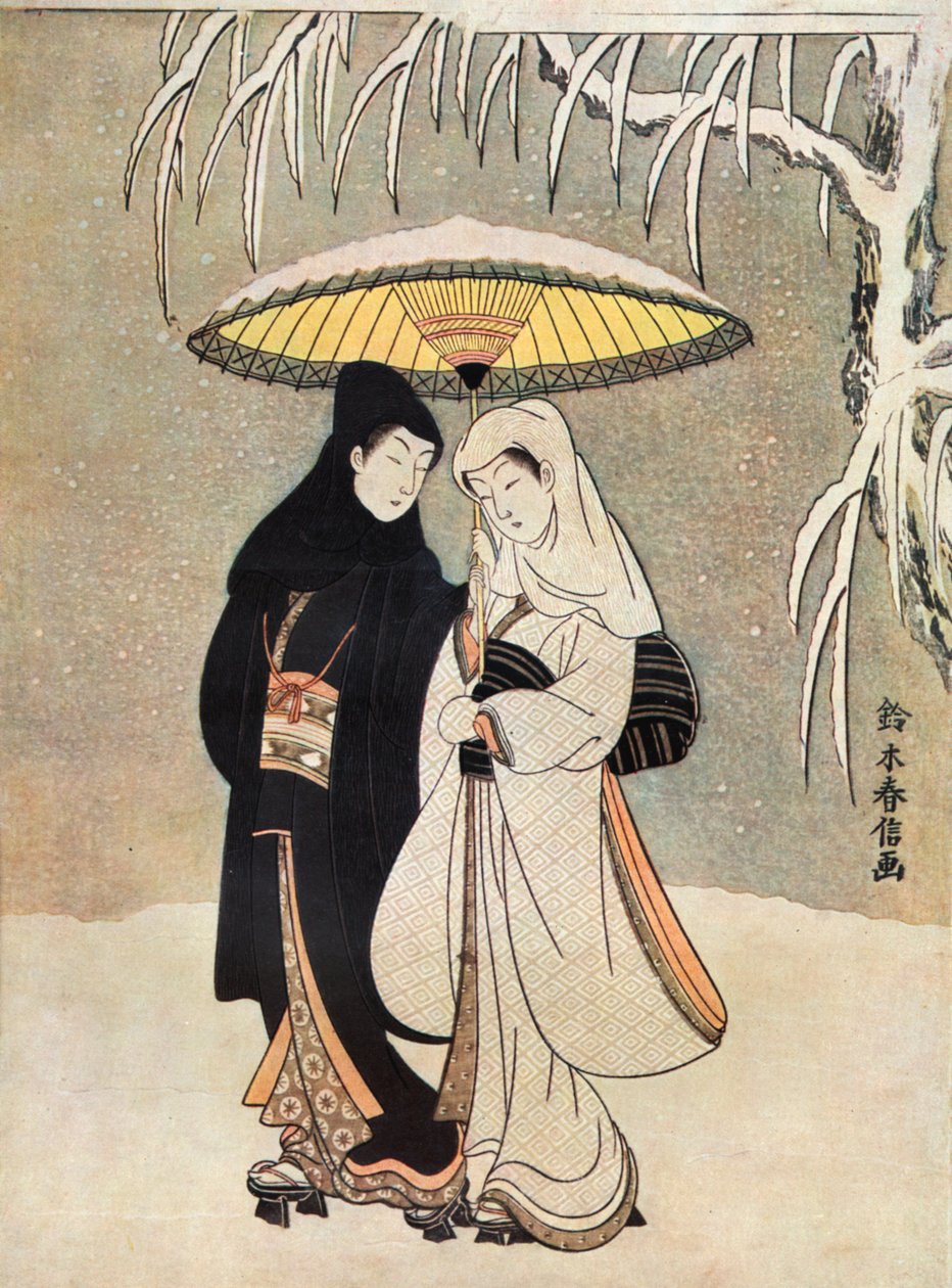 Suzuki Harunobu két szerelmes hóban esernyő alatt alkotó: Unknown
