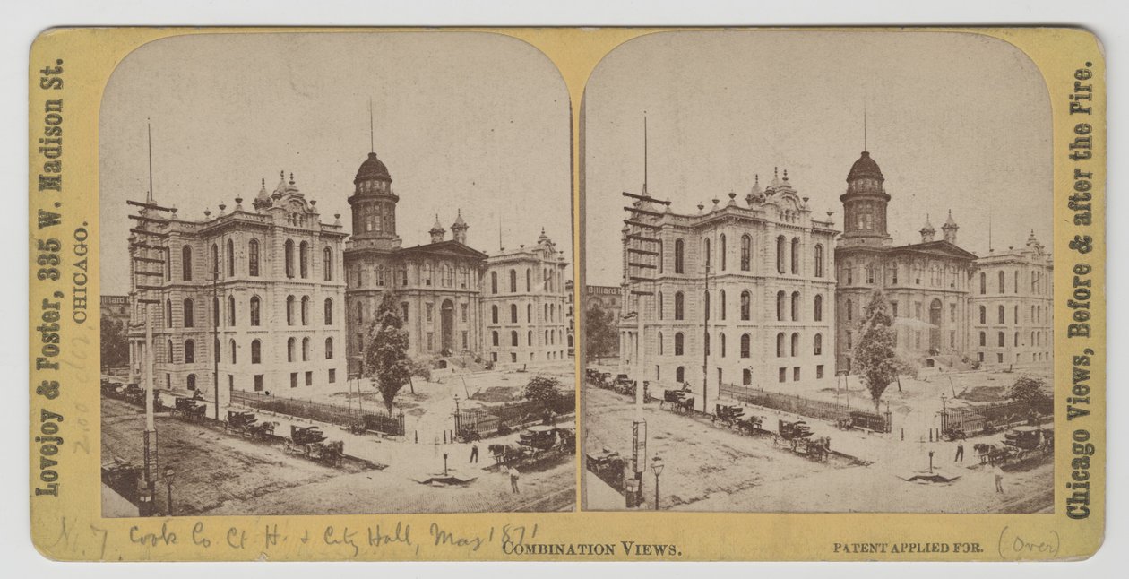 Cook megyei bíróság és városháza az 1871-es chicagói tűzvész előtt alkotó: American Photographer