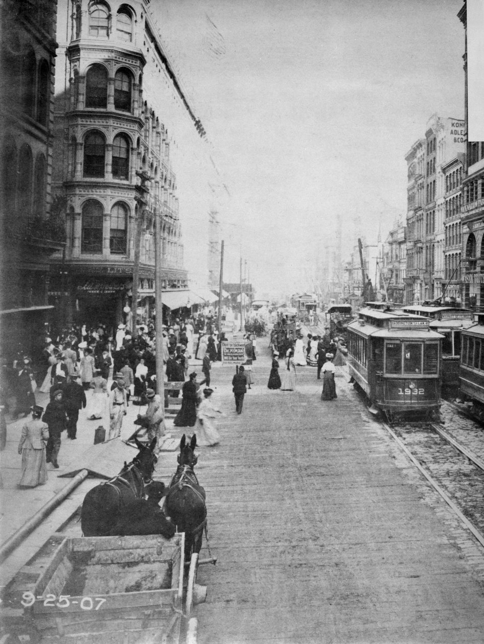Market Street Keletre nézve a 7th Streetről, Philadelphia, 1907 alkotó: American Photographer