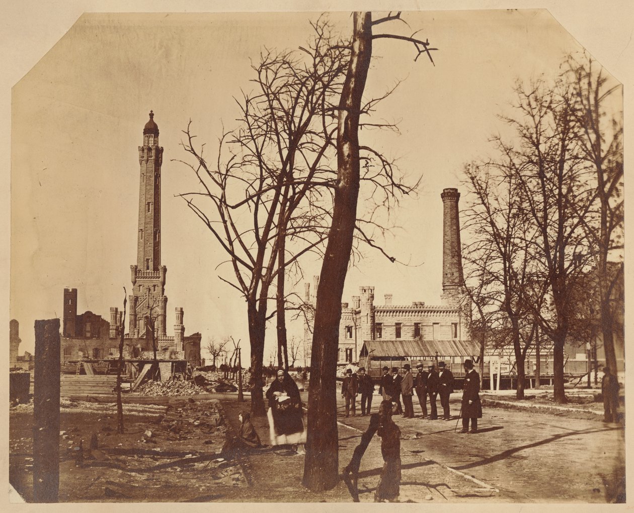 A chicagói vízművek sztereográf képe az 1871-es chicagói tűzvész után alkotó: American Photographer