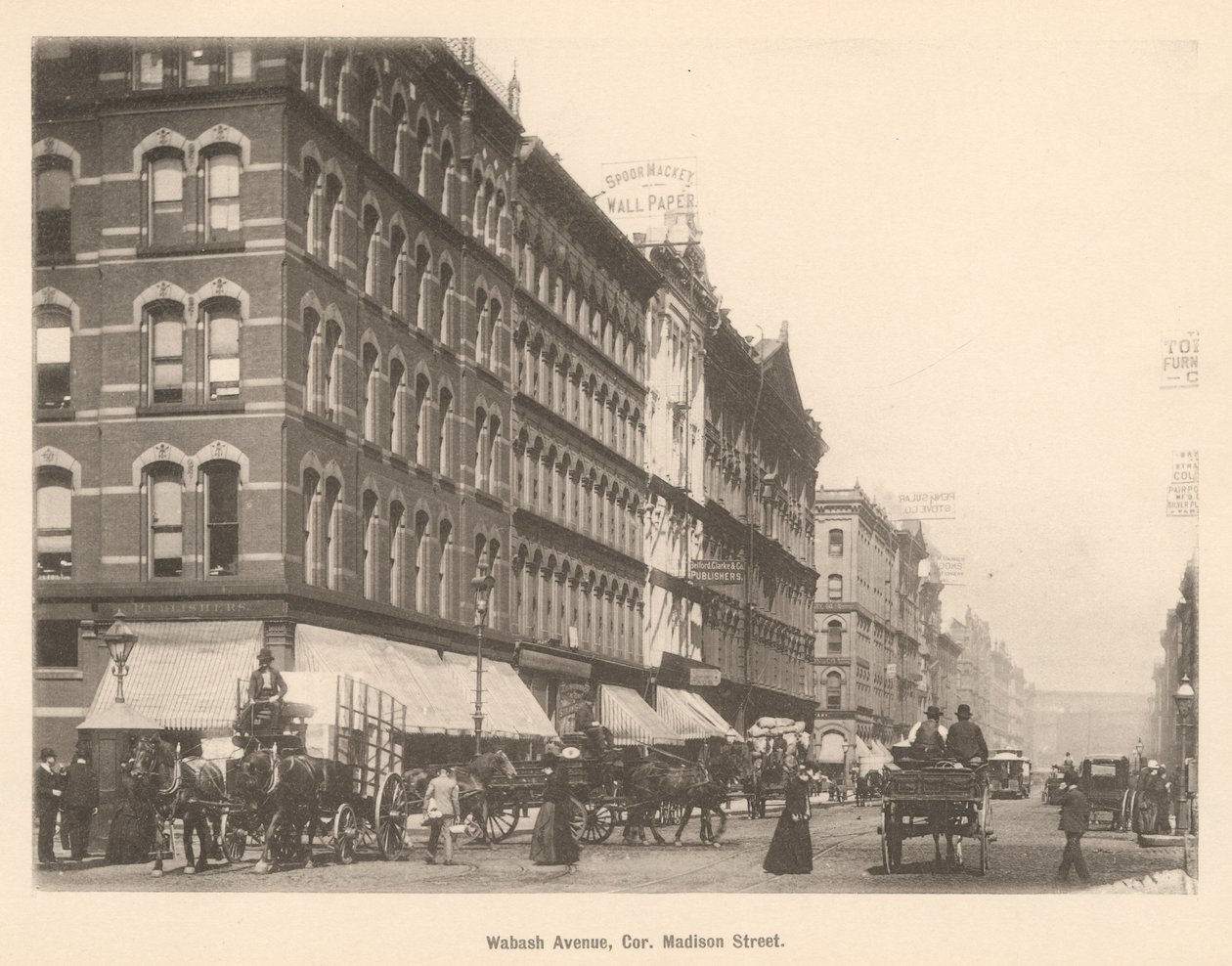 Kilátás a Wabash Ave. és a Madison St. sarkára, Chicago, 1889 alkotó: American Photographer
