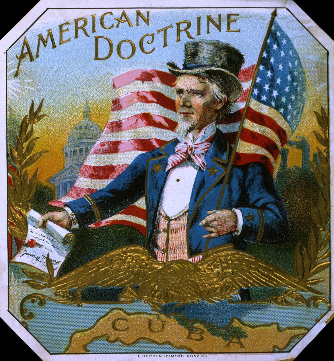 American Doctrine szivardoboz címke, 1890 körül alkotó: American School