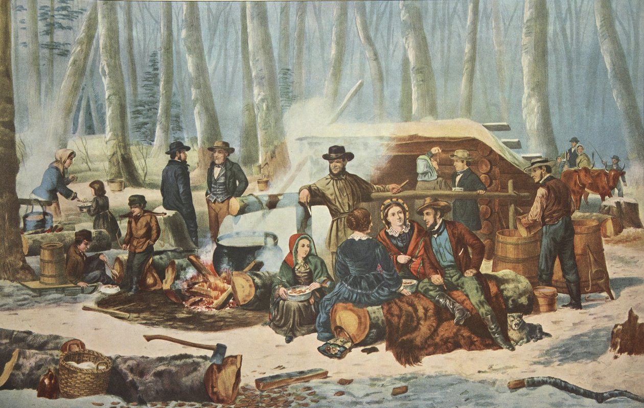 American Forest Scene - Maple Sugaring, pub. 1856, Currier & Ives alkotó: American School