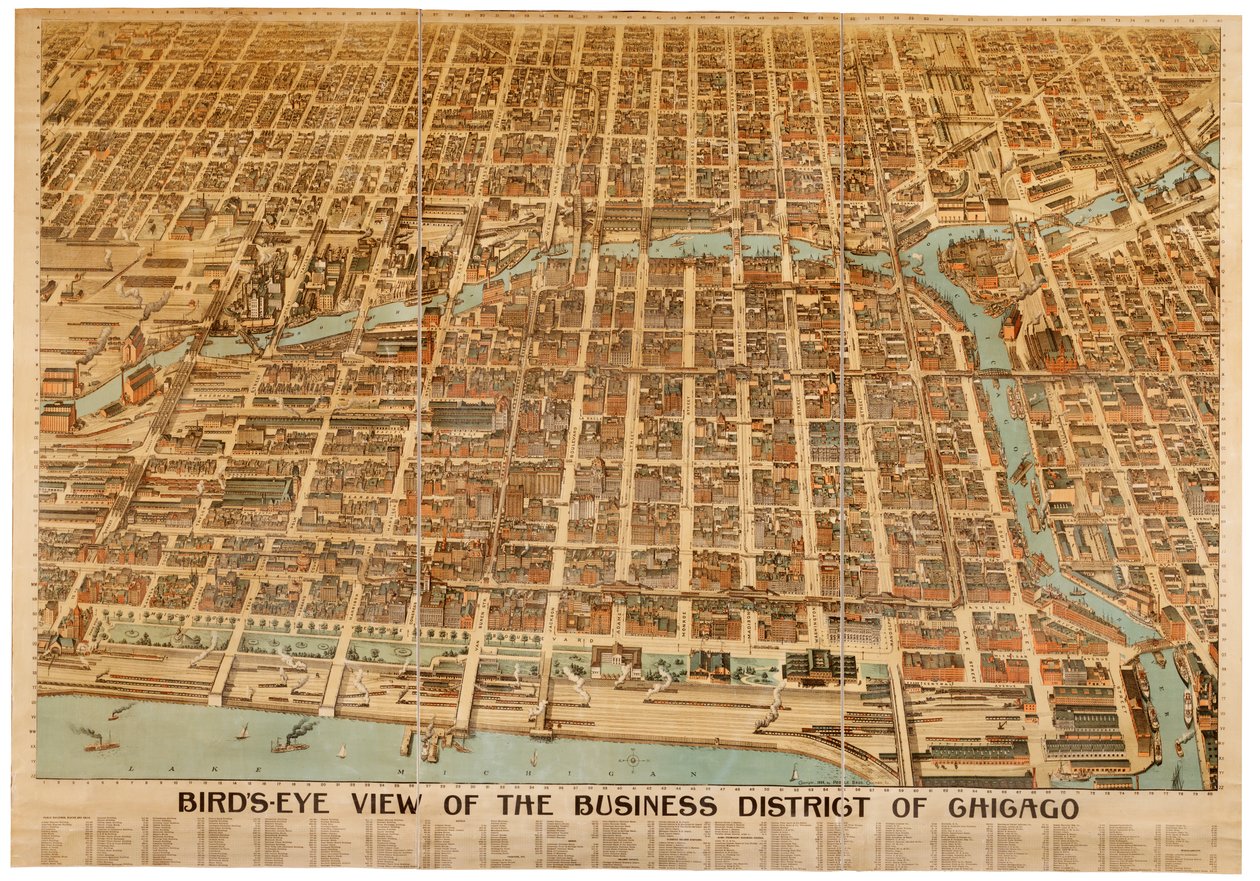 Chicagói üzleti negyed madártávlatból, 1898 alkotó: American School