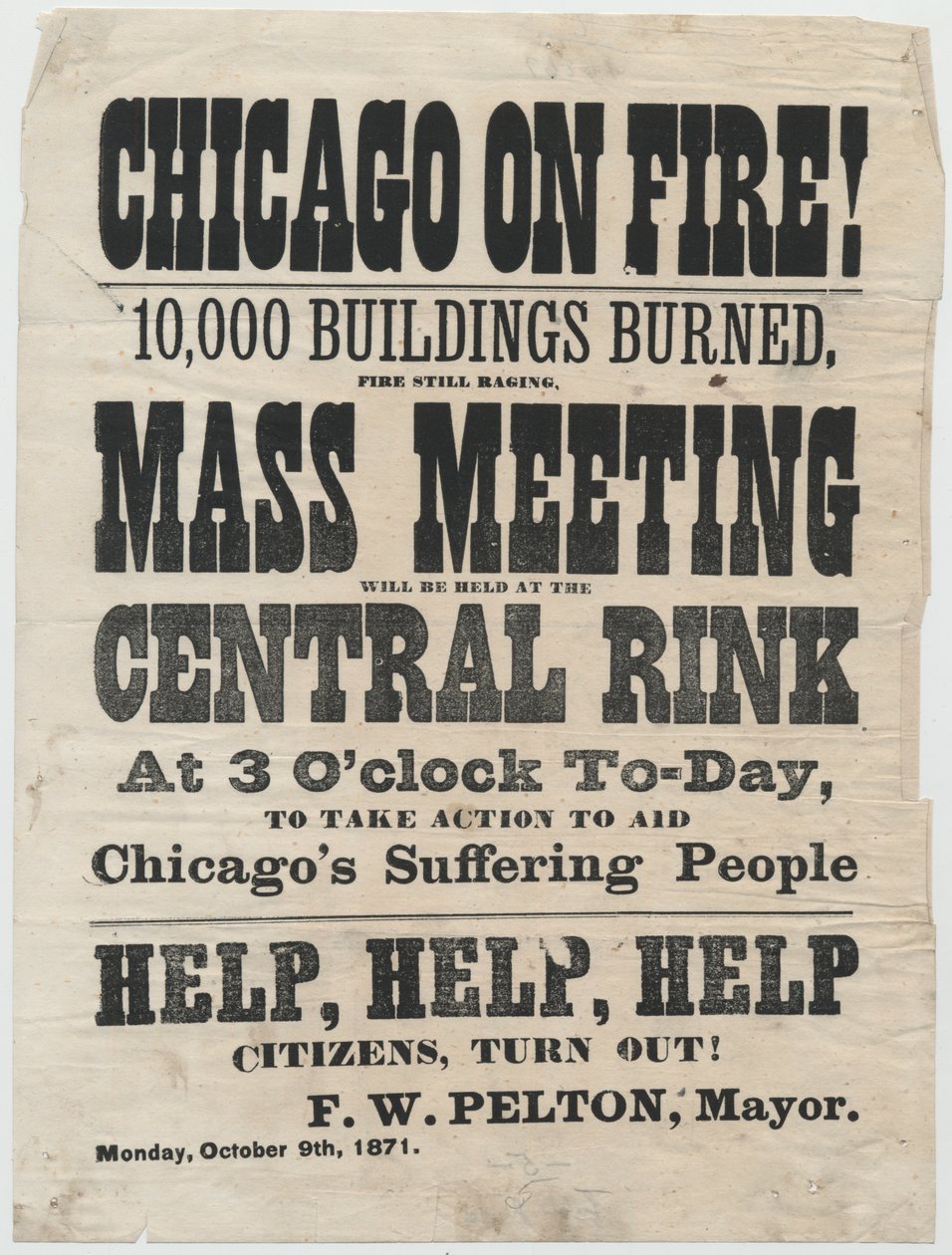 Széles körű reklámgyűlés az Ohio állambeli Clevelandben az 1871-es, 1871-es chicagói tűzvész áldozatainak megsegítésére alkotó: American School