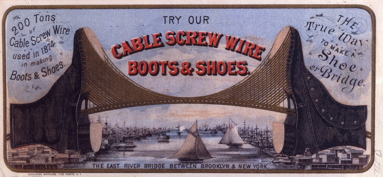 Cable Screw Wire Boots and Shoes, 1874-75 (színes litho [kereskedelmi kártya]) alkotó: American School
