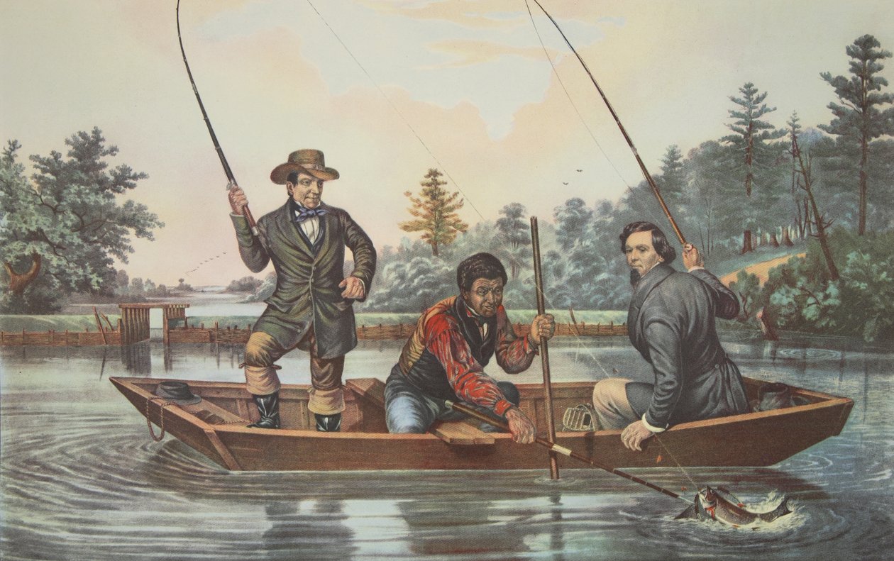 Catching A Trout, kocsma. 1854, Currier & Ives alkotó: American School
