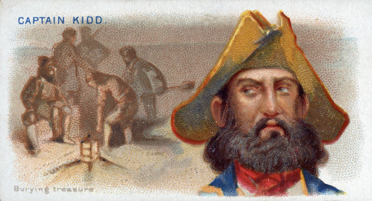 Kidd kapitány cigarettakártya, Kincs eltemetése, a spanyol kalózok fő sorozatából (N19), kocsma. 1888 alkotó: American School