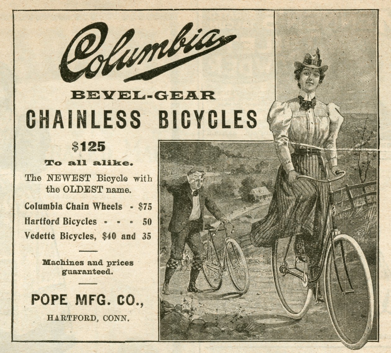 Columbia Bevel-Gear Chainless Bicycles, 1898 (metszet [magazin tépőlap]) alkotó: American School