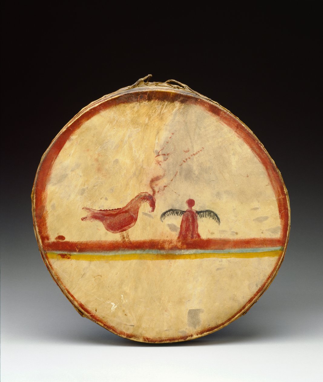 Dob, Chippewa kultúra, 1840 körül (fa, szarvasbőr és pigment) alkotó: American School