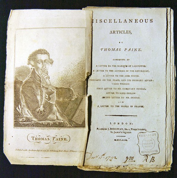 Thomas Paine: Frontispiece to Miscellaneous cikkek, 1791-ben alkotó: American School