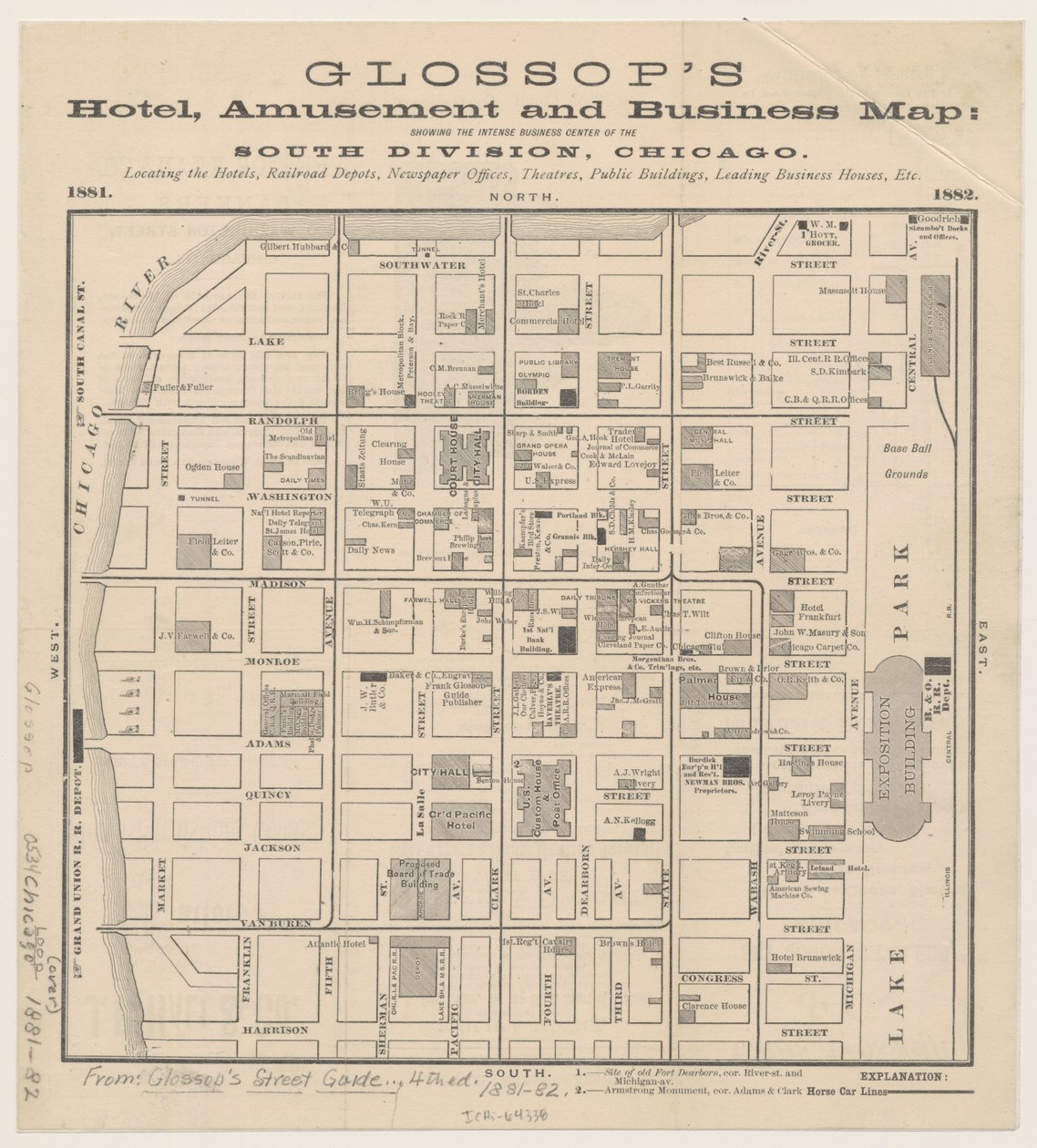 Glossops Hotel, szórakoztató és üzleti térkép, 1881-82 körül alkotó: American School