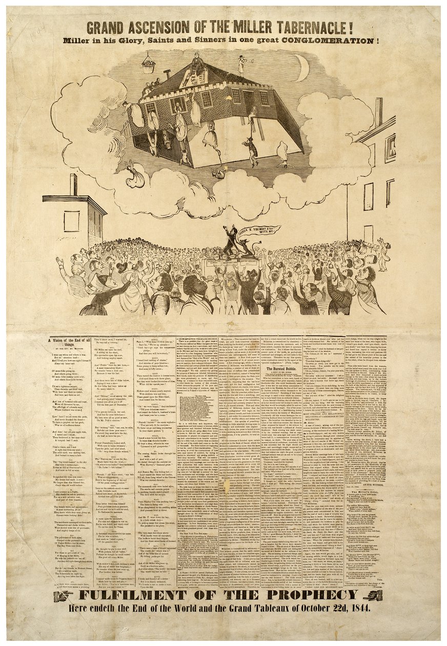 A Miller Tabernákulum nagy felemelkedése, Broadside a világ végét ábrázolja, 1844 alkotó: American School