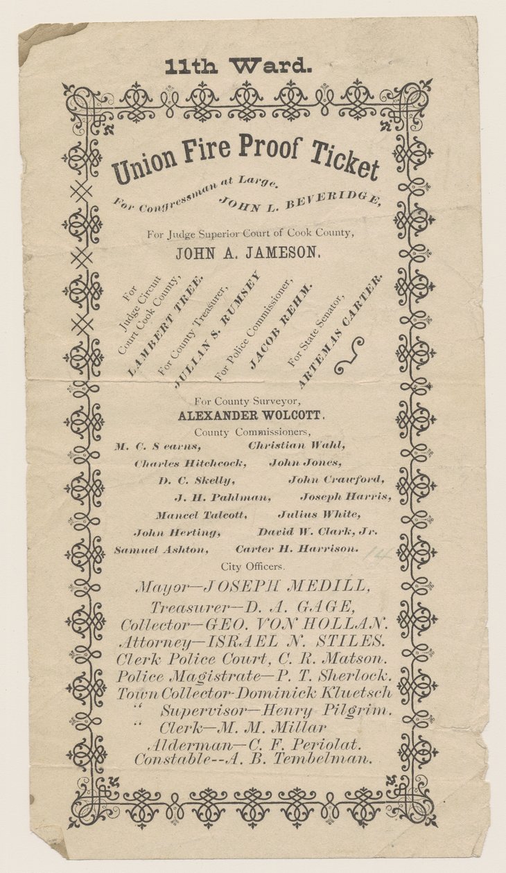 A 11. Ward Union Fire Proof Ticket jegyzéke, Chicago, 1871 alkotó: American School