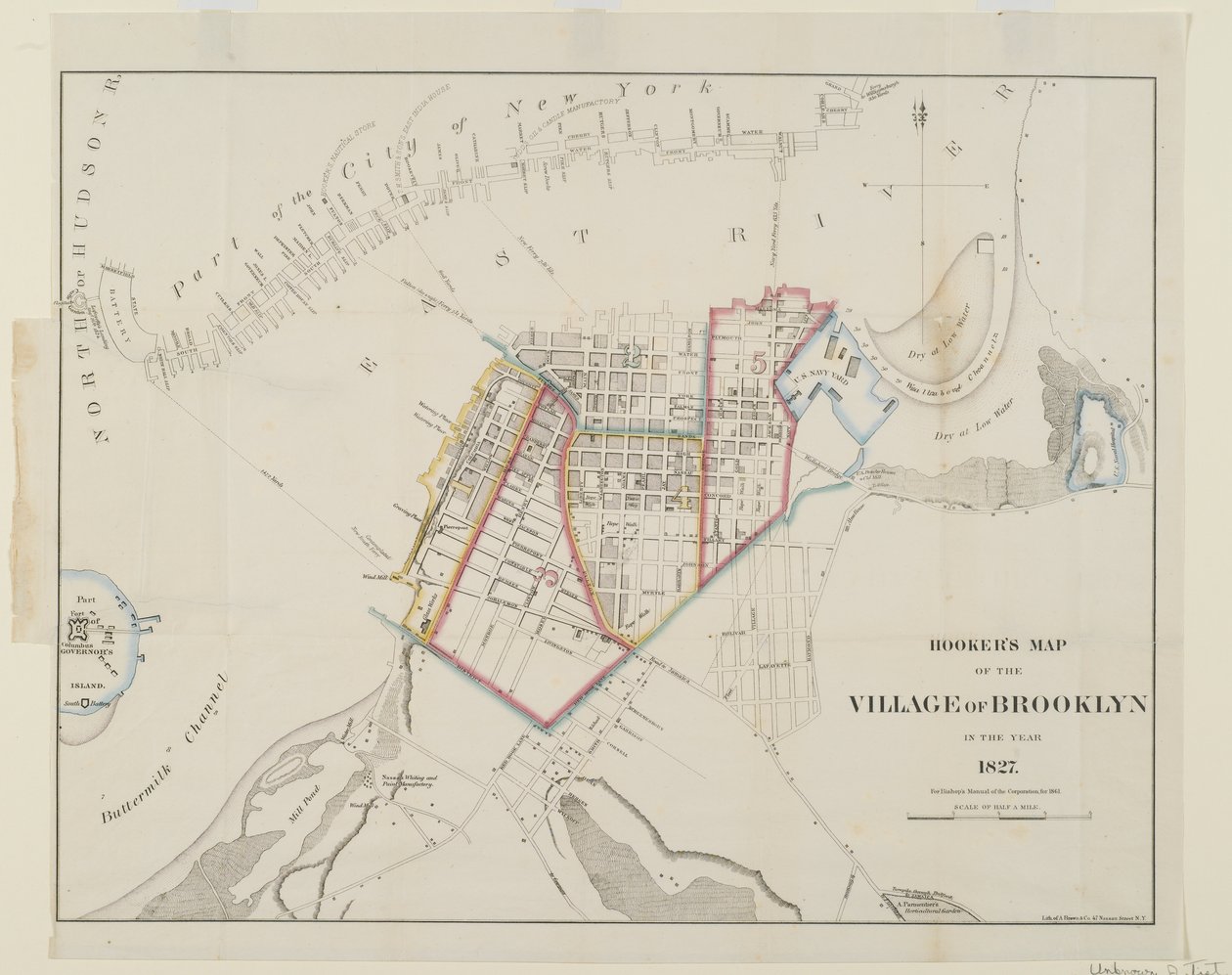 Brooklyn falu Hookers térképe, 1861 (metszet wc-vel) alkotó: American School