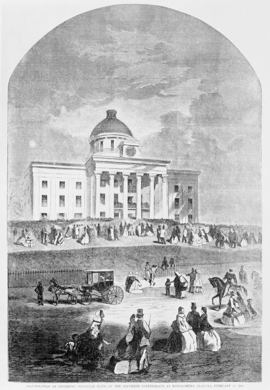 Jefferson Davis, a Déli Konföderáció elnökének beiktatása Montgomeryben, Alabama államban. Harpers Weekly, 1861. február 18 alkotó: American School