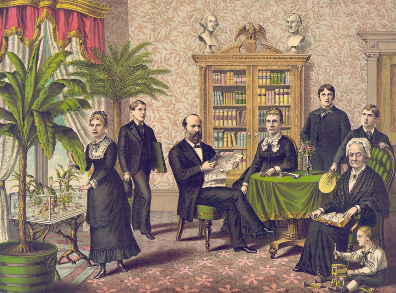 James Garfield és családja, kocsma. Kurz és Allison, 1882 körül alkotó: American School