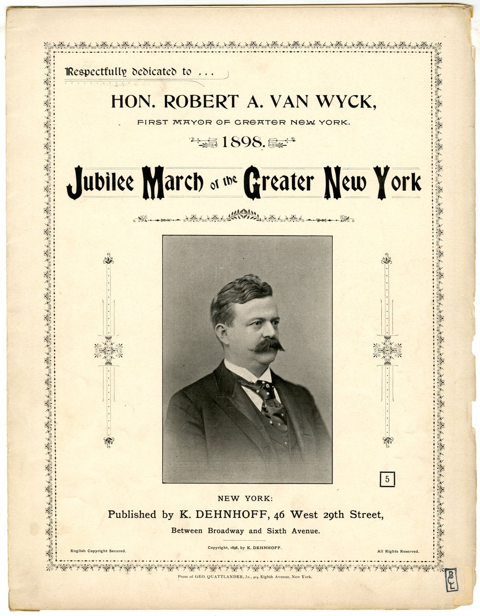 Jubilee March of Greater New York [kottaborító], 1898 (litográfia [kottaborító]) alkotó: American School