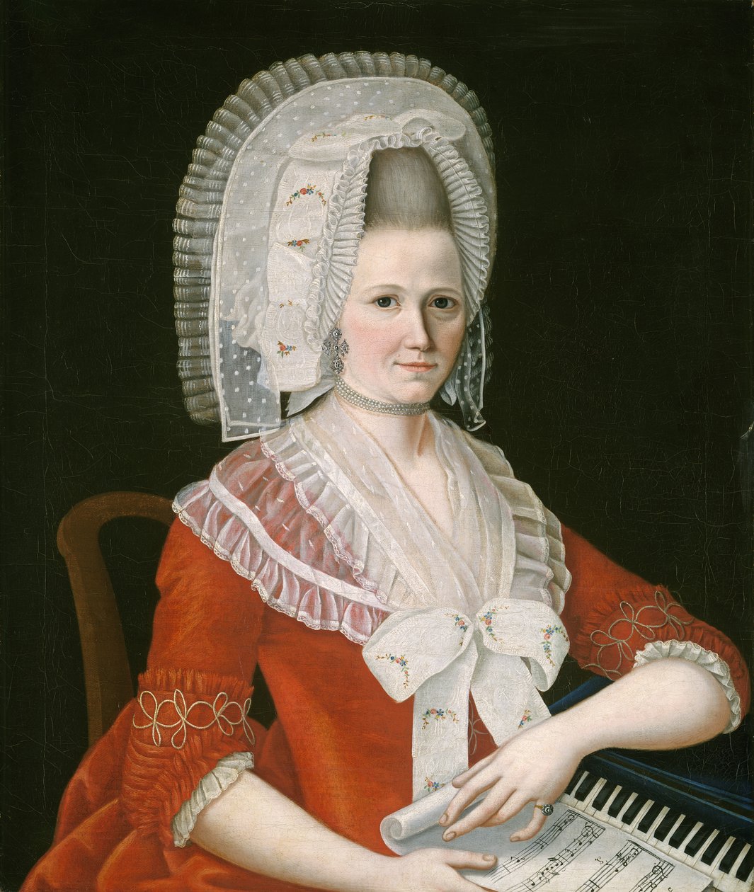 Nagy fehér sapkát viselő hölgy, 1780 körül alkotó: American School