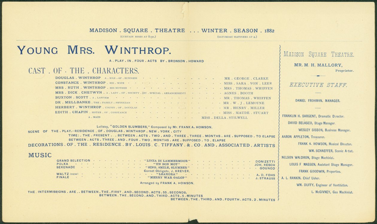 Madison Square Színház, 1882-83-as téli szezon, a fiatal Mrs. Winthrop műsora. [belső], 1882 alkotó: American School