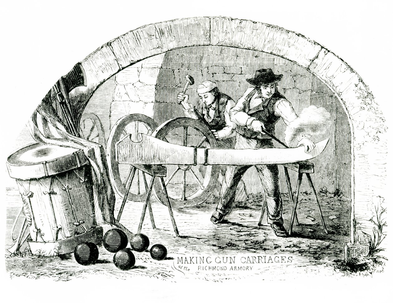 Fegyverkocsik készítése kézzel a richmondi fegyvertárban, 1860-as évek alkotó: American School