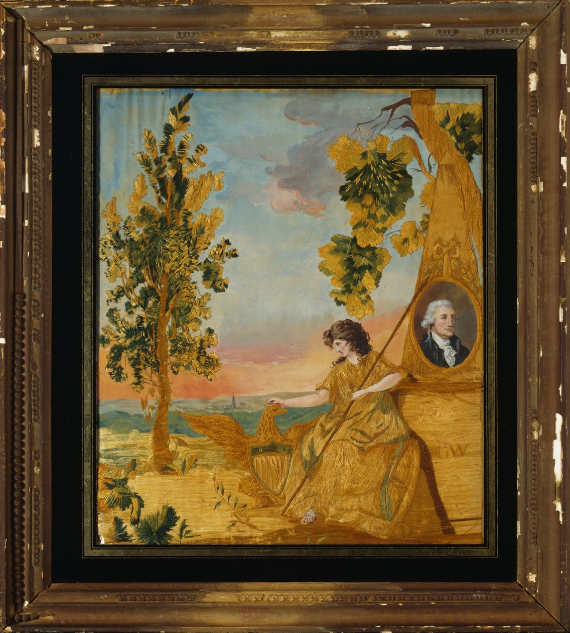 Hímzett emlékkép, 1805-1815 körül (selyem, lenvászon és wc) alkotó: American School