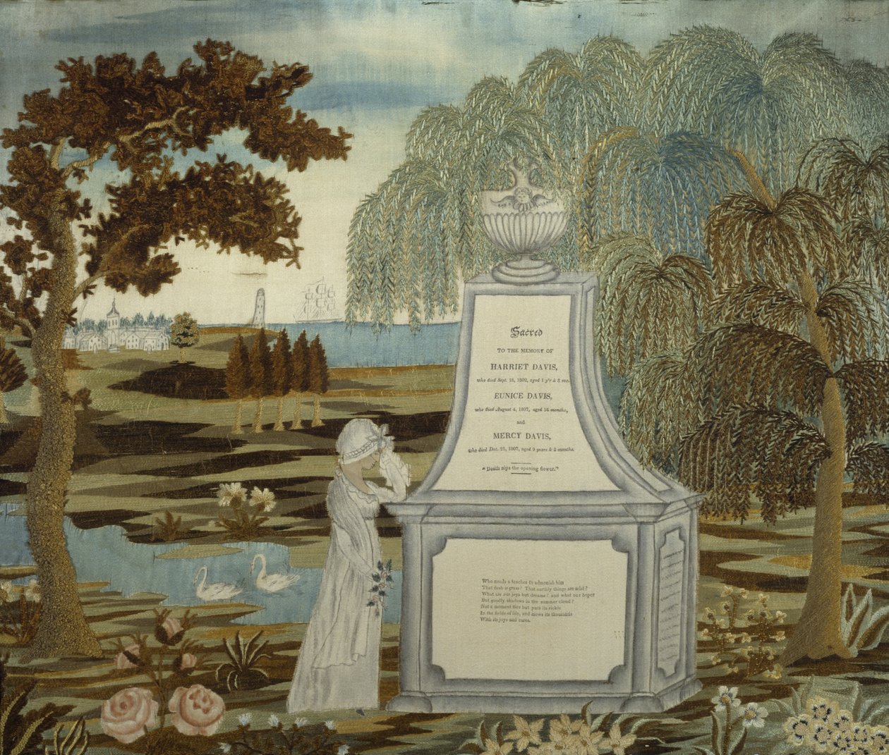 Hímzett emlékkép, 1807-ben, 1820-1826-ban készült (selyem, tus, papír és akvarell) alkotó: American School