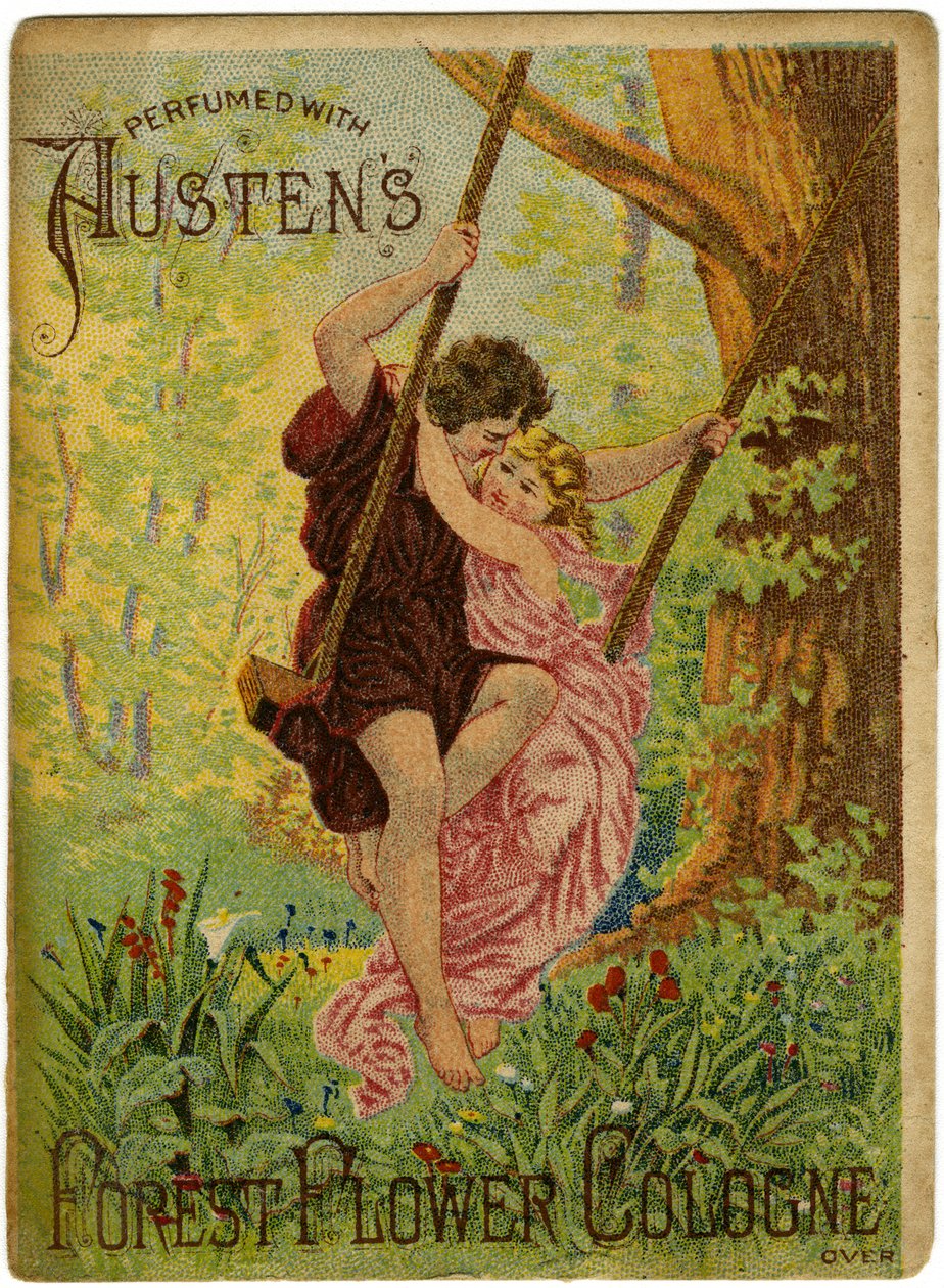 Austens Forest Flower Kölnnel illatosított; S.B, Cooper, kábítószer-kereskedő? [trade card recto] alkotó: American School