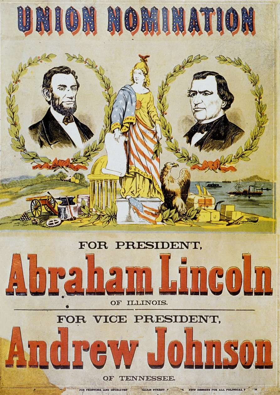 Az amerikai elnökválasztás plakátja: Abraham Lincoln jelölt és alelnöke, Andrew Johnson, 1860 alkotó: American School
