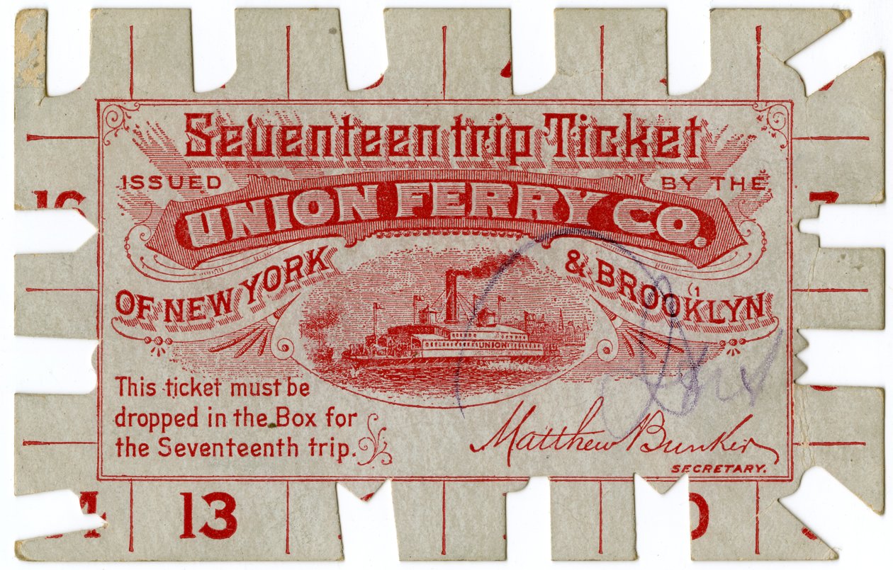 Tizenhét utazási jegy, a Union Ferry Co. of New York & Brooklyn által kibocsátott alkotó: American School
