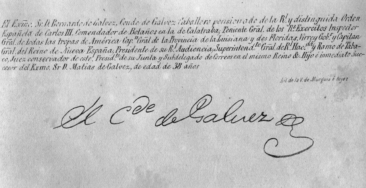 Bernardo de Galvez (1746-86) aláírása (részlet 242187) alkotó: American School