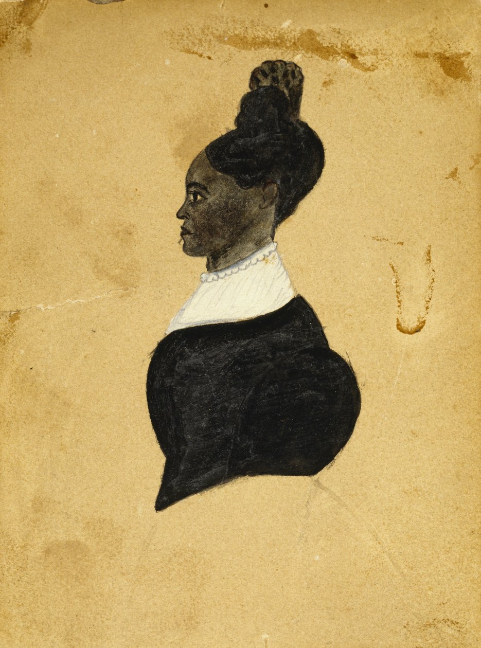 Fiatal nő sziluettrajza, c. 1840-1850 (fekete tinta krétás vonalvezetéssel, szőtt fapéppapíron) alkotó: American School