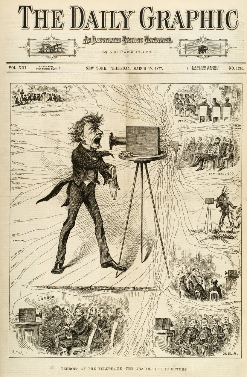 Terrors of the Phone, illusztráció a The Daily Graphic-ból, 1877. március 15 alkotó: American School