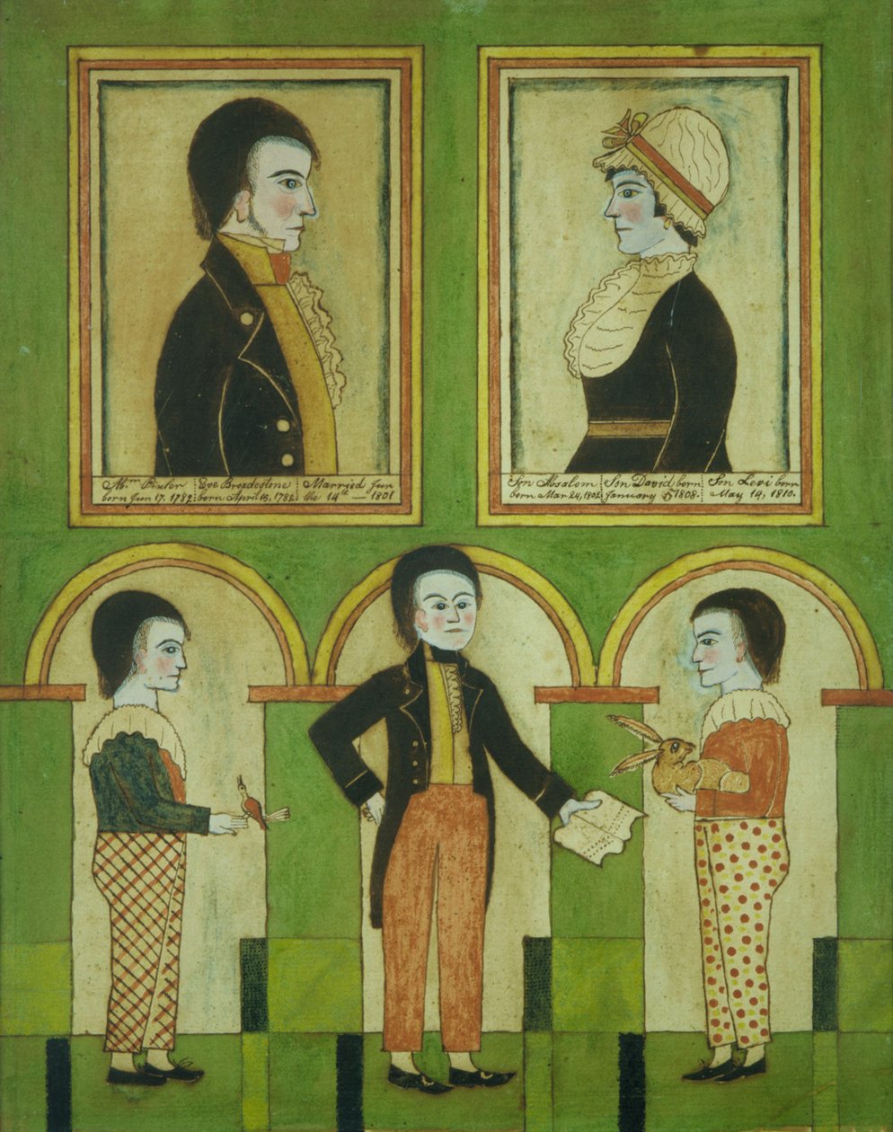 Az Abraham Pixler család, 1815 körül (wc, toll, tinta és gouache papíron) alkotó: American School