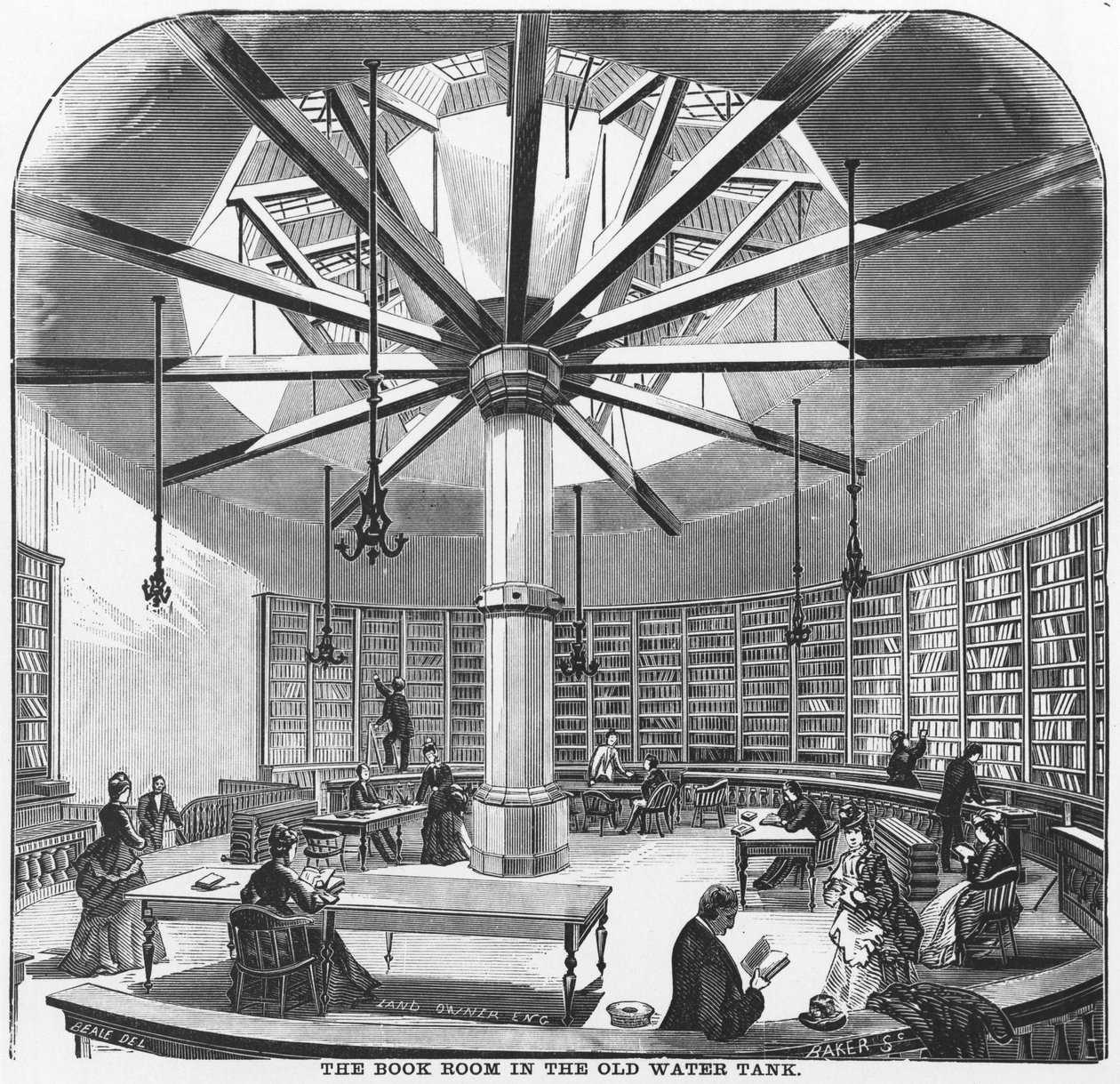 The Book Room in the Old Water Tank, The Merchants and Manufacturers of Chicago, kiadó: J.M. Wing & Co., 1873 alkotó: American School