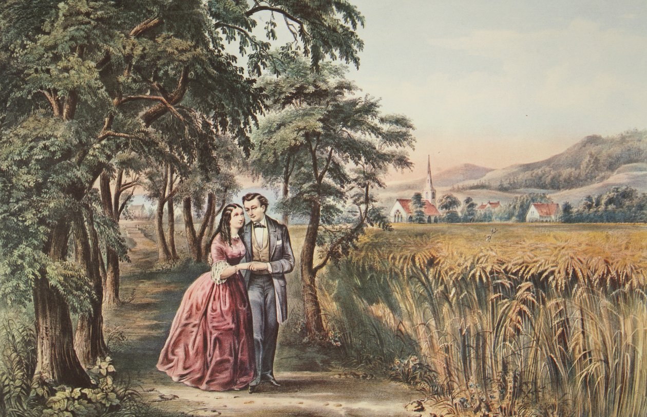 Az élet négy évszaka - Ifjúság, A szerelem évszaka , kocsma. 1868, Currier & Ives alkotó: American School