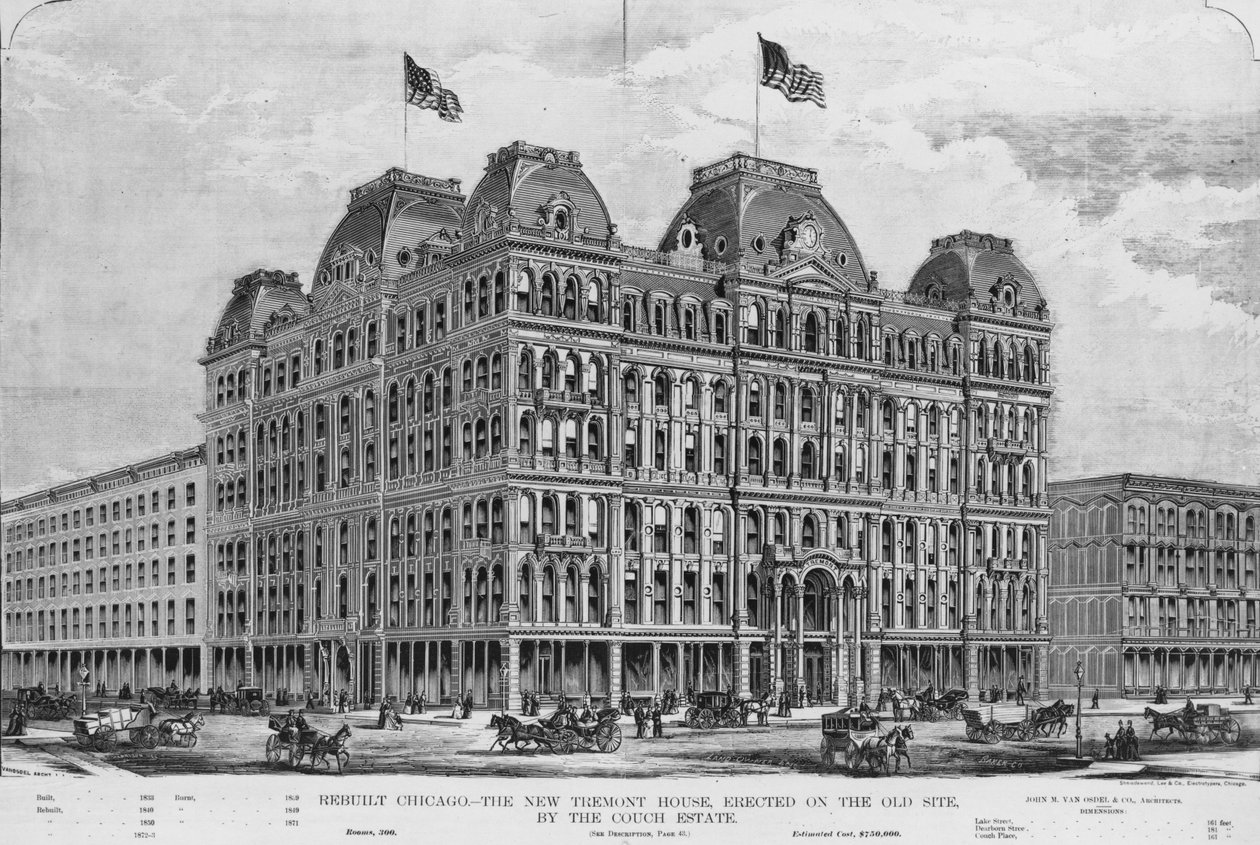 The New Tremont House, illusztráció a földtulajdonostól, 1873. márciusi melléklet alkotó: American School