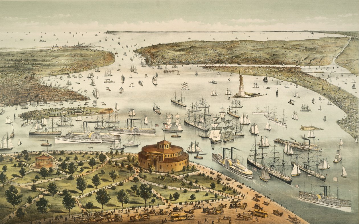 New York kikötője: madártávlat az akkumulátorból, délre néz, kocsma. 1892 alkotó: American School