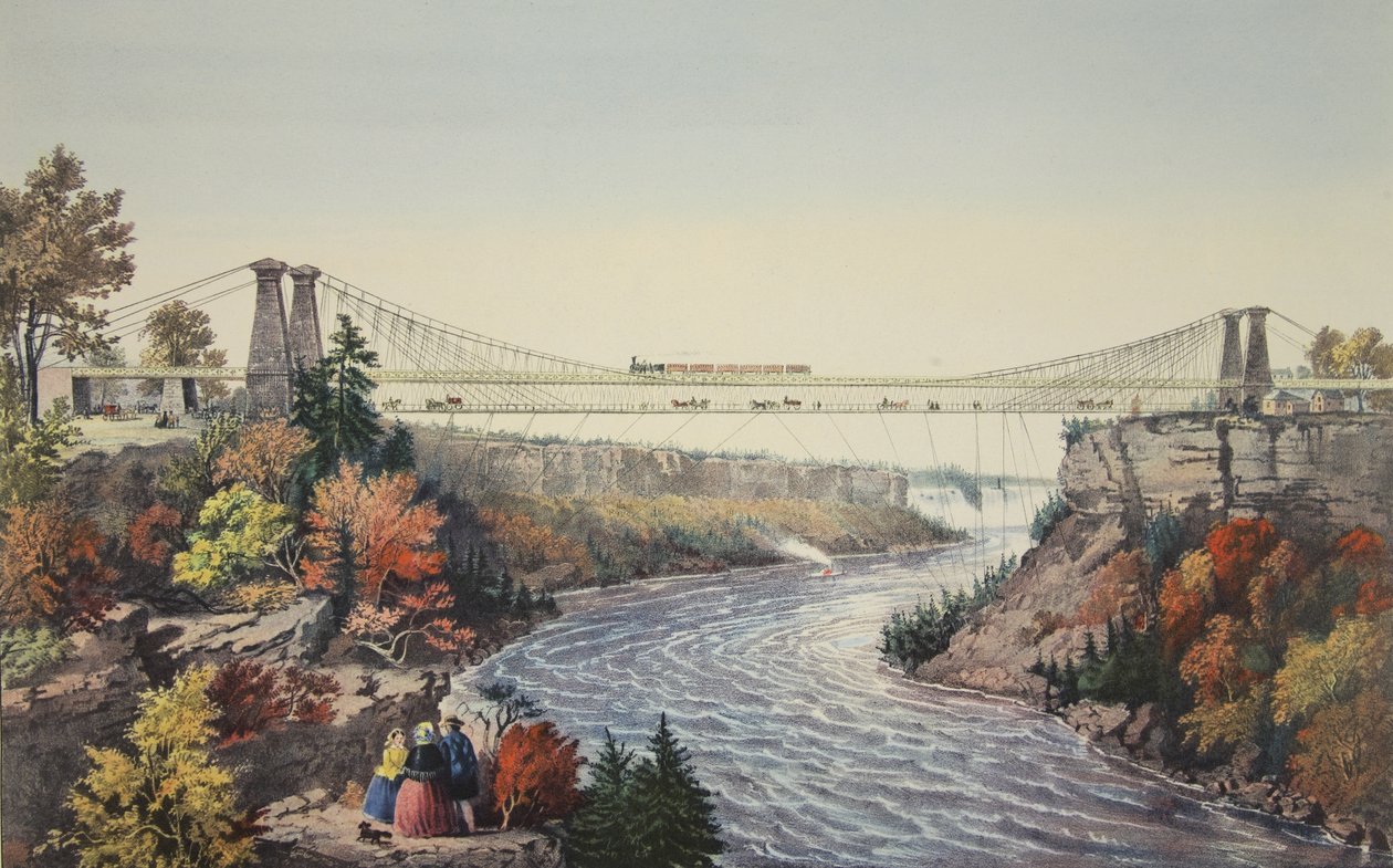 The Rail Road Suspension Bridge, Near Niagara Falls, 1856, Currier & Ives alkotó: American School