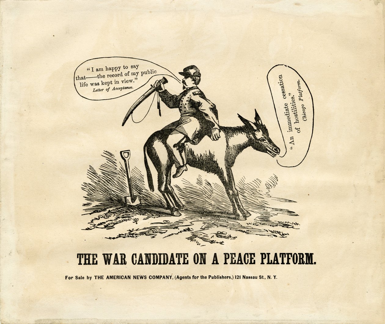 A háborús jelölt egy békeplatformon, 1864 (fametszet) alkotó: American School
