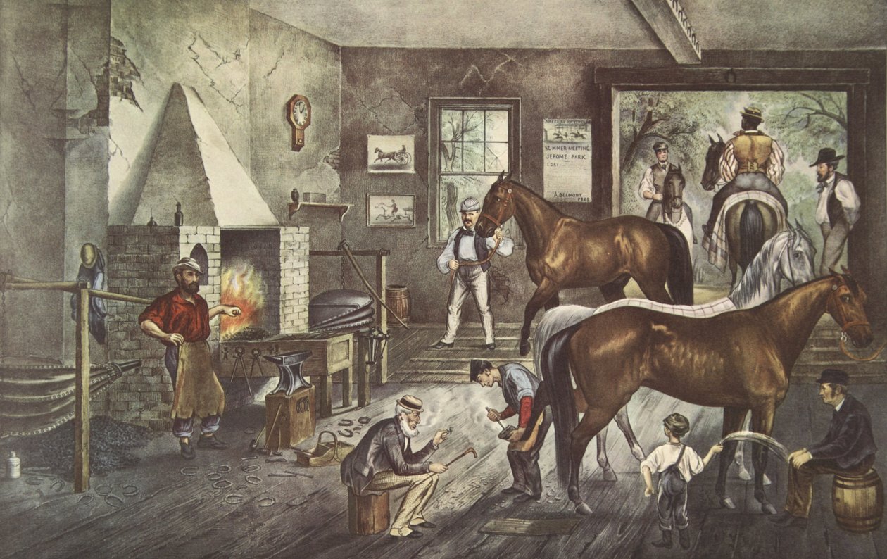 Ügető repedések a Forge-ban, kocsma. 1869, Currier & Ives alkotó: American School